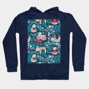 Hygge sloth // pattern // teal and red Hoodie